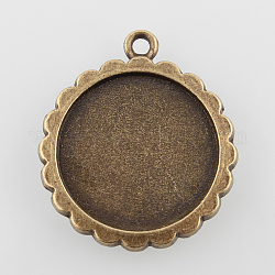 Vintage Flat Round Alloy Pendant Cabochon Settings, Cadmium Free & Nickel Free & Lead Free, Antique Bronze, Tray: 20mm, 29x25x2mm, Hole: 2mm, about 240pcs/kg