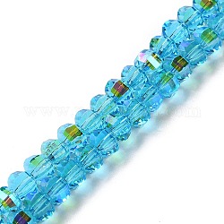 Transparentes perles de verre de galvanoplastie brins, couleur ab , facettes lanterne, turquoise foncé, 6x4.5mm, Trou: 1.4mm, Environ 98 pcs/chapelet, 17.72'' (45 cm)