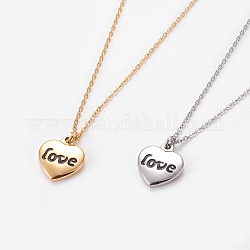 304 Stainless Steel Pendant Necklaces, with Cable Chain and Lobster Claw Clasps, Heart with Word Love, For Valentine's Day, Mixed Color, 17.7 inch(45cm)
