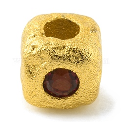 Latón entrepieza de abalorios, con diamante de imitación, cuadrado, color dorado mate, siam, 4x4.5x4.5mm, agujero: 1.8 mm