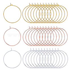 SUNNYCLUE 150Pcs 3 Colors Brass Wine Glass Charm Rings, Hoop Earrings Findings, Mixed Color, 35x0.8mm, 20 Gauge, 50pcs/color