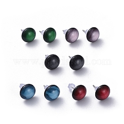 Resin Cabochons Stud Earrings, with, 304 Stainless Steel Stud Findings and Plastic Ear Nuts, Dome/Half Round, Mixed Color, 12mm, Pin: 0.7mm