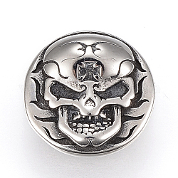 304 Edelstahl Diacharme, halb rund mit Schädel, Antik Silber Farbe, 18x11 mm, Bohrung: 5x10 mm