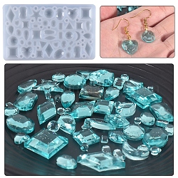 Moldes de silicona cabujón, moldes de resina, para resina uv, fabricación de joyas de resina epoxi, forma geométrica mixta, blanco, 66x106x6mm, tamaño interno: 3~15 mm