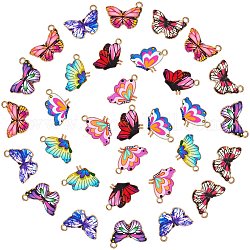 32Pcs 8 Style Printed Alloy Pendants, Light Gold, Butterfly, Mixed Color, 15~21.5x16.5~20x1.5mm, Hole: 1.8~2mm, 4pcs/style
