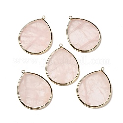 Pendentifs de quartz rose naturel, avec les accessoires en laiton, larme, or, 41~41.5x32x2mm, Trou: 1.5mm