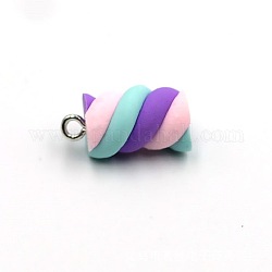 Handmade Polymer Clay Pendants, with Platinum Tone Iron Finding, Marshmallow, Colorful, 18x10mm
