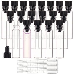Kits de distribution de parfum benecreat, y compris 100 ensembles de bouteilles rechargeables en verre, flacons d'échantillons, avec 10pcs pipettes de transfert en plastique jetables, clair, flacon : 0.9x4 cm, capacité: 1 ml (0.03 oz liq.)