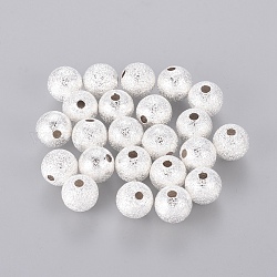 Messing strukturierte Perlen, cadmiumfrei und bleifrei, Runde, silberfarben plattiert, 8 mm, Bohrung: 1.5~2 mm