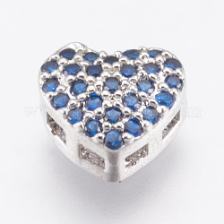 Ottone micro spianare pendenti zirconi, collegamenti multi-strand, cuore, platino, 6x7x3.5mm, Foro: 1x1 mm