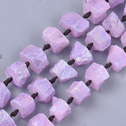 Fili di perle di cristallo di quarzo naturale grezzo grezzo, tinto, pepite, prugna, 14~17x15~33x13~23mm, Foro: 2 mm, circa 15~16pcs/filo, 14.3 pollice