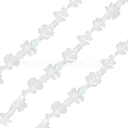 Finiture in pizzo di poliestere da 10 metro, con perle di plastica imitazione perla, bowknot, bianco, 1/4~5/8 pollice (7~17 mm), circa 10.00 iarde (9.14 m)/fascio