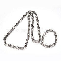 304 ensembles de bijoux de chaîne d'acier inoxydable, bracelets et colliers, avec fermoirs mousquetons, couleur inoxydable, 8-1/4 pouce (21 cm), 29-3/8 pouce (74.5 cm)