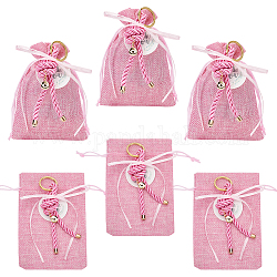 Nbeads 6 pz sacchetti regalo con coulisse, Sacchetti di tela imitazione rosa perla astuccio per gioielli in poliestere con filo di nylon ritorto e perline malocchio per borse per bomboniere per feste di Natale, 5.51×3.74 pollici