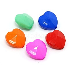 Colorful Opaque Acrylic Beads, Heart, Faceted, Mixed Color, 14x14x7.5mm, Hole: 2mm, about: 714pcs/500g