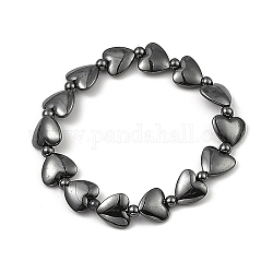 Bracelets de perles d'hématite synthétiques non magnétiques, cœur, diamètre intérieur: 1-7/8 pouce (4.7 cm)
