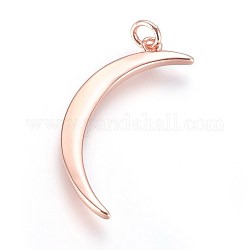 Brass Pendants, with Jump Ring, Moon, Rose Gold, 31x10x2mm, Hole: 2.5mm