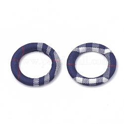 Cloth Fabric Covered Linking Rings, with Aluminum Bottom, Ring, Platinum, Dark Blue, 35.5x4mm