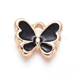 Light Gold Plated Alloy Charms, with Enamel, Butterfly, Black, 10.5x12.5x2.5mm, Hole: 2mm