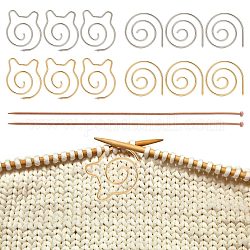 Craspire 2pcs aiguilles à tricoter à pointe unique en bambou, et 12pcs 4 aiguille à tricoter de câble en spirale de fer de style, cercle et tête de chat, platine et or clair, aiguille spirale : 33~39x32.5~34.5x2mm, aiguille droite : 400x8x3.75 mm