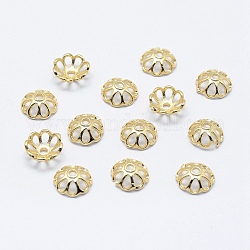 8-Petal Brass Fancy Bead Caps, Long-Lasting Plated, Real 18K Gold Plated, Nickel Free, Flower, 8x3mm, Hole: 1mm