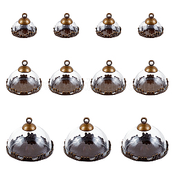 Chgcraft 12 ensembles 3 couvercle de dôme en verre de style, vitrine décorative, cloche cloche terrarium avec base en alliage, bronze antique, 9~14.5x15~24.7mm, 4 ensembles / style