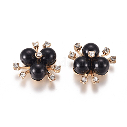 Cabochons en alliage, avec strass en cristal et perle d'imitation acrylique, fleur, or clair, noir, 19~20x21~22x10mm