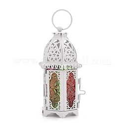 Bougeoir en fer coupe-vent creux de château vintage, pour mariage décoration de la maison cadeau ramadan, colorées, 7x15.5 cm
