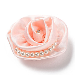 Panno di fiori con spilla di perle di plastica, spilla in ferro color platino per borse porta abiti, roso, 70~75x72~80x27~32mm