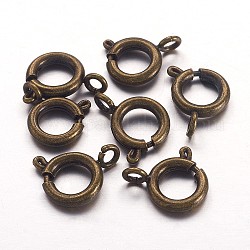 Латунная застежка пружинного кольца, отлично подходит для изготовления ювелирных изделий, античная бронза, 9 мм, отверстие : 1.5 мм