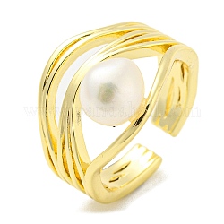 Anello a polsino aperto con perle naturali, anello cavo in ottone, vero placcato oro 14k, misura degli stati uniti 7 (17.3mm)