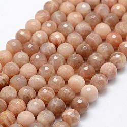 Natürliche sunstone Perlen Stränge, facettiert, Runde, 10~11 mm, Bohrung: 1 mm, ca. 38 Stk. / Strang, 15.1 Zoll (38.5 cm)