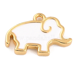 Подвески из золотой латуни с эмалью, долговечный, слон, белые, 9.5x13x1.5 мм, отверстие : 1.2 мм