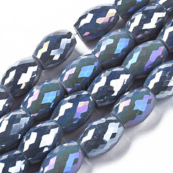 Chapelets de perles en verre électroplaqué, de couleur plaquée ab , facette, ovale, bleu acier, 11x8mm, Trou: 1.2mm, Environ 60 pcs/chapelet, 26.38 pouce (67 cm)