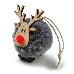 Weihnachtsdekoration mit Hirschkugel-Anhänger aus Plüsch und Holz, Hängendes Ornament aus Juteseil, Grau, 108 mm