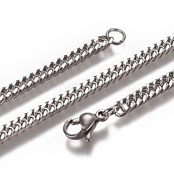 Collares de cadena de eslabones cubanos para hombres, moda 201 collares de acero inoxidable, con cierre de langosta, color acero inoxidable, 23.82 pulgada (60.5 cm), 3.5x2mm
