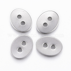 2-Hole 201 Stainless Steel Sewing Buttons, Flat Oval, for Bracelet Making, Stainless Steel Color, 13.5x10.5x1mm, Hole: 2mm
