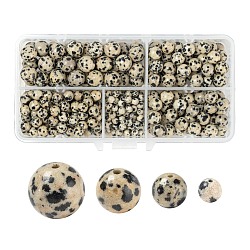 340pcs 4 perles de jaspe dalmatien naturel de style, ronde, 4mm / 6mm / 8mm / 10mm, Trou: 0.8~1mm