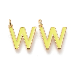 Brass Enamel Pendants, with Jump Ring, Long-Lasting Plated, Real 18K Gold Plated, Letter.W, Champagne Yellow, Letter.W, W: 18x17x1.8mm, Jump Rings: Inner Diameter: 3mm