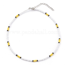 Colliers de perles de graines de verre de couleurs opaques rondes, avec alliage homard fermoirs pince, platine, jaune, 14.76 pouce (37.5 cm)