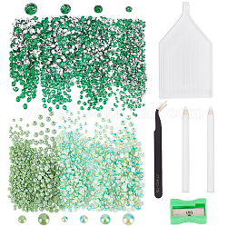 Kits de fabricación de pintura de diamantes diy nbeads, incluyendo cabujones de acrílico, cabujones de vidrio opaco, pinzas curvas de acero inoxidable, plato de bandeja, pluma de recolectores, sacapuntas de plástico, verde