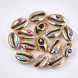 Perlas de concha de vaquero electrochapadas, perlas sin perforar / sin orificios, con esmalte, forma de concha de cowrie con mal de ojo, color mezclado, 18~21x11~15x8mm