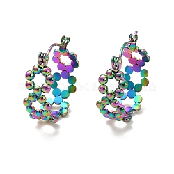 Placage ionique (ip) 304 anneau de perles en acier inoxydable boucles d'oreilles pour femmes, couleur arc en ciel, 19x7.5mm, pin: 0.7 mm