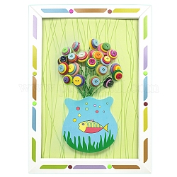 Kit creativi per bottoni in resina con motivo a pesce fai-da-te, con cornice in carta, puntina da disegno, filo di ferro, giocattoli appiccicosi di pittura artigianale educativa per bambini, colorato, 32.5x24x0.6cm, Foro: 3 mm