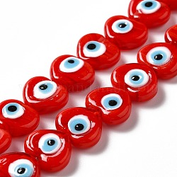 Hechos a mano de mal de ojo lampwork perlas hebras, corazón, rojo, 11.5x14x4.5mm, agujero: 1.2 mm, aproximamente 28 pcs / cadena, 12.40'' (31.5 cm)