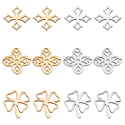 DICOSMETIC 24Pcs 6 Style 201 Stainless Steel Filigree Joiners Links, Mixed Shapes, Golden & Stainless Steel Color, 13~15x12.5~14x1mm, 4pcs/style