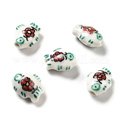 Handgemachte Porzellan Perlen gedruckt, Fisch, grün, 14.5~15x11.5~12x7~7.5 mm, Bohrung: 1.6 mm