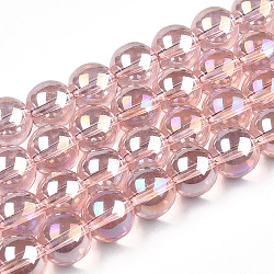 Electroplate transparentes abalorios de vidrio hebras, color de ab chapado, redondo, rosa brumosa, 9.5~10mm, agujero: 1.5 mm, aproximamente 40~42 pcs / cadena, 14.76~15.12 pulgada (37.5~38.4 cm)
