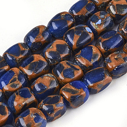 Brins de perles clinquantes en or synthétique, avec de la poudre de paillettes, teinte, cuboïde, bleu moyen, 9~10x7~9x6~8mm, Trou: 1.2mm, Environ 43 pcs/chapelet, 15.83 pouce (40.2 cm)