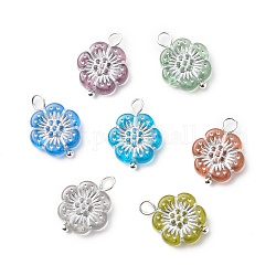 Plating Transparent Acrylic Pendants, with Brass Finding, Metal Enlaced, Flower, Mixed Color, 17.5x13x4mm, Hole: 2~2.5mm